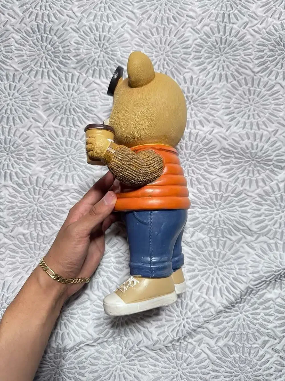 Fall Autumn Resin Bear Wearing Sunglasses Holding Coffee Cup 12” Figurine